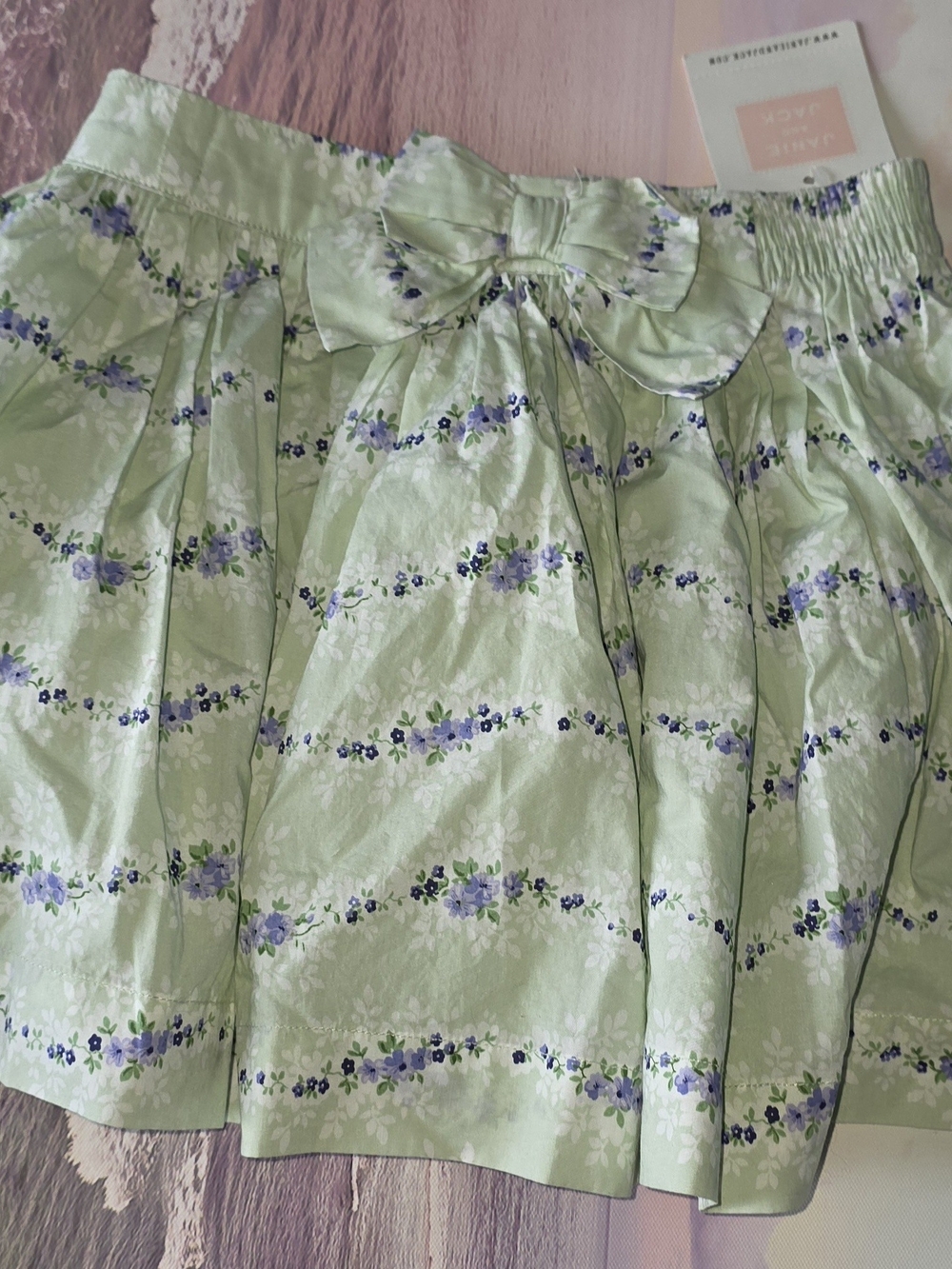 Janie and Jack Light Green Floral Bow-Front  Skirt